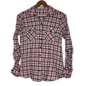 Maurices Wrinkled Plaid Button Down Shirt Pink Size Medium